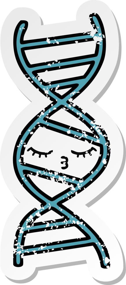 distressed sticker of a cute cartoon DNA strand vector