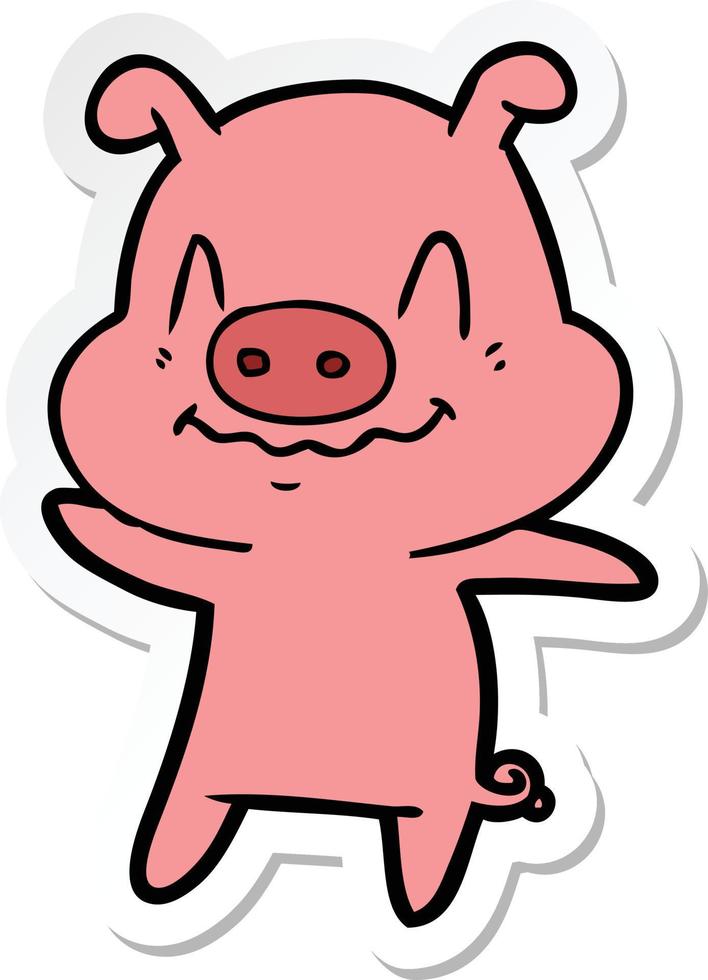 sticker of a nervous cartoon pig vector