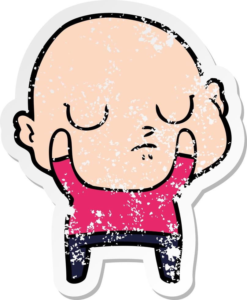 distressed sticker of a cartoon bald man vector