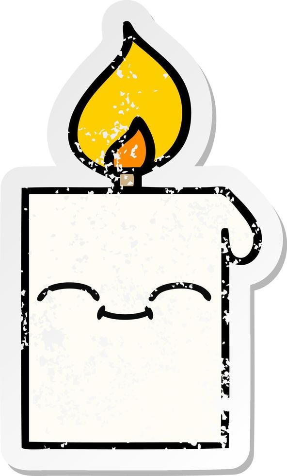 distressed sticker of a cute cartoon lit candle vector