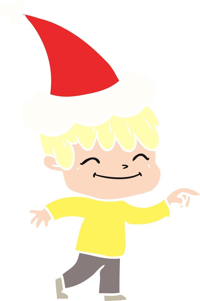 flat color illustration of a happy boy wearing santa hat vector