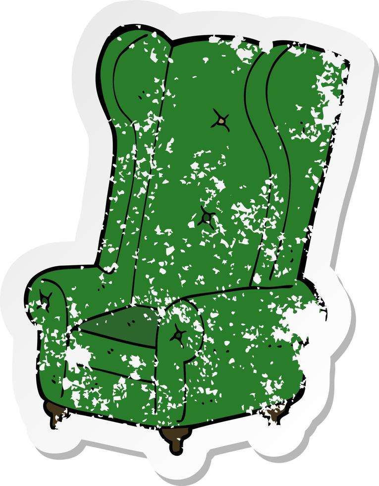retro distressed sticker of a cartoon old armchair vector