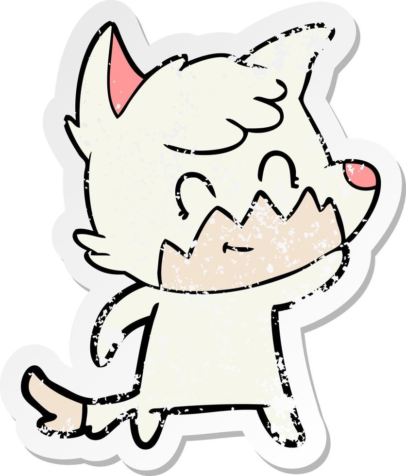 distressed sticker of a cartoon friendly fox vector