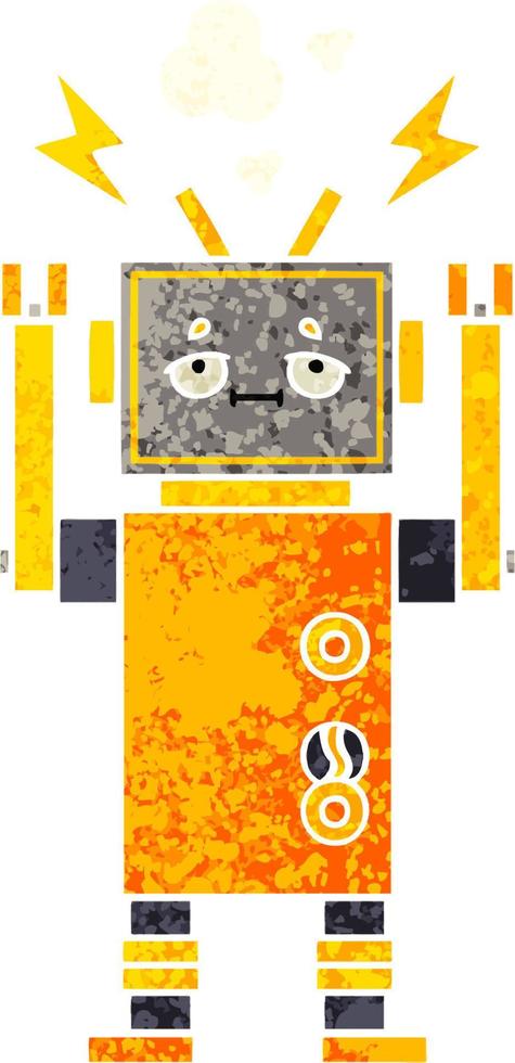 retro illustration style cartoon malfunctioning robot vector