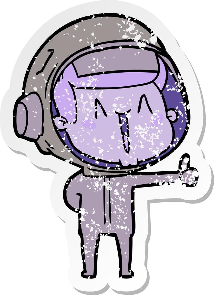 distressed sticker of a happy cartoon astronaut vector