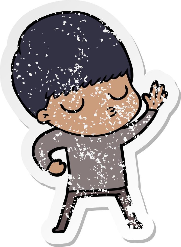 distressed sticker of a cartoon calm boy vector