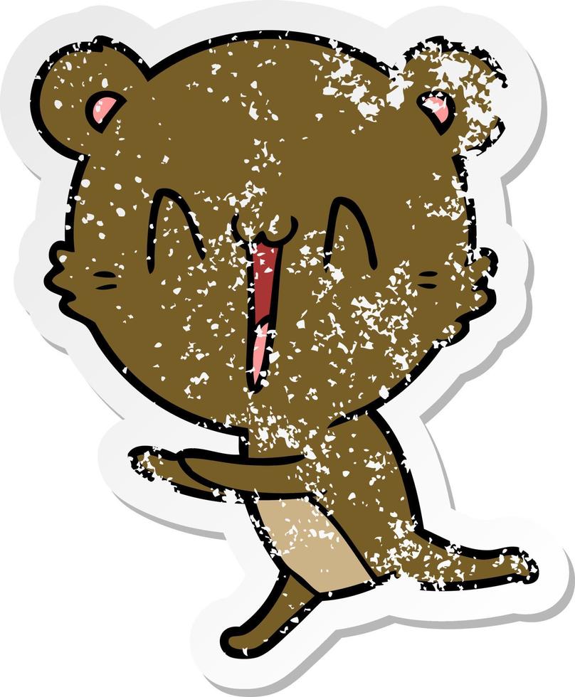 distressed sticker of a running bear cartoon vector