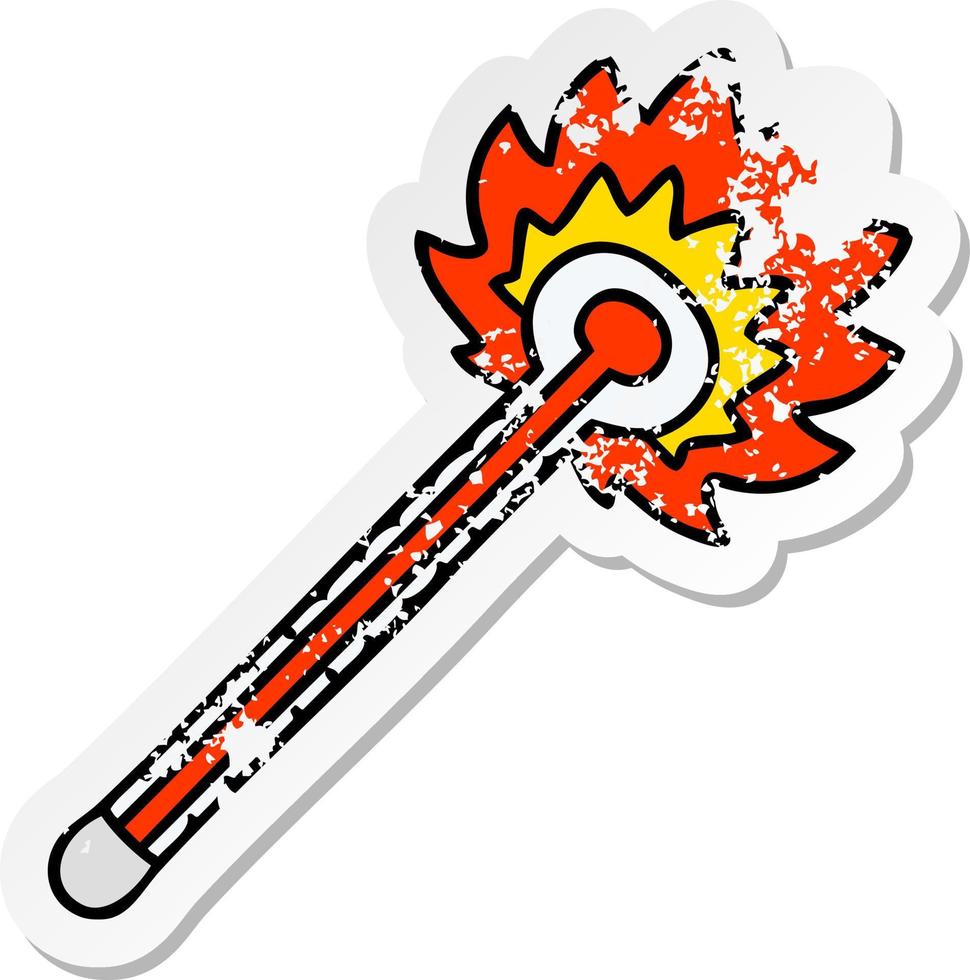 distressed sticker of a quirky hand drawn cartoon hot thermometer vector