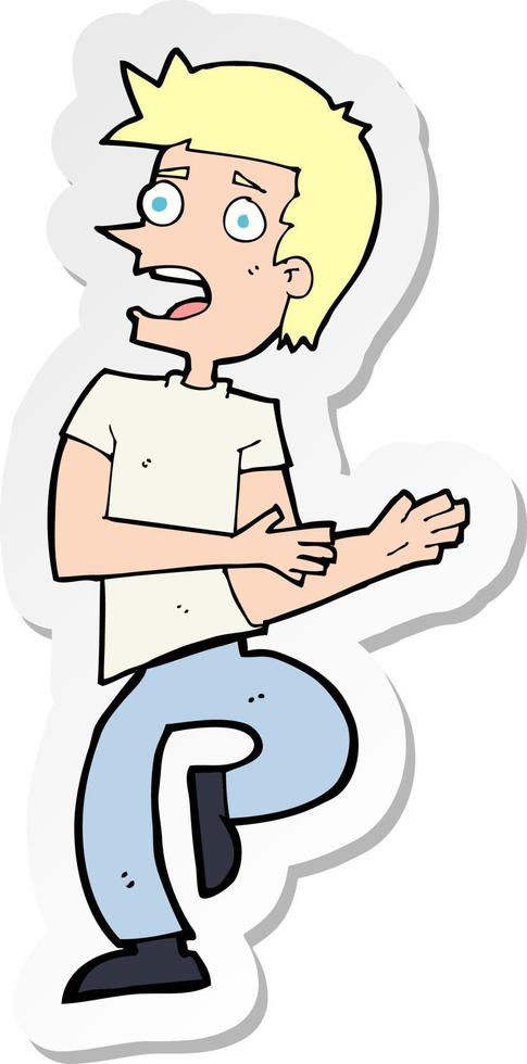 sticker of a cartoon stressed out man vector