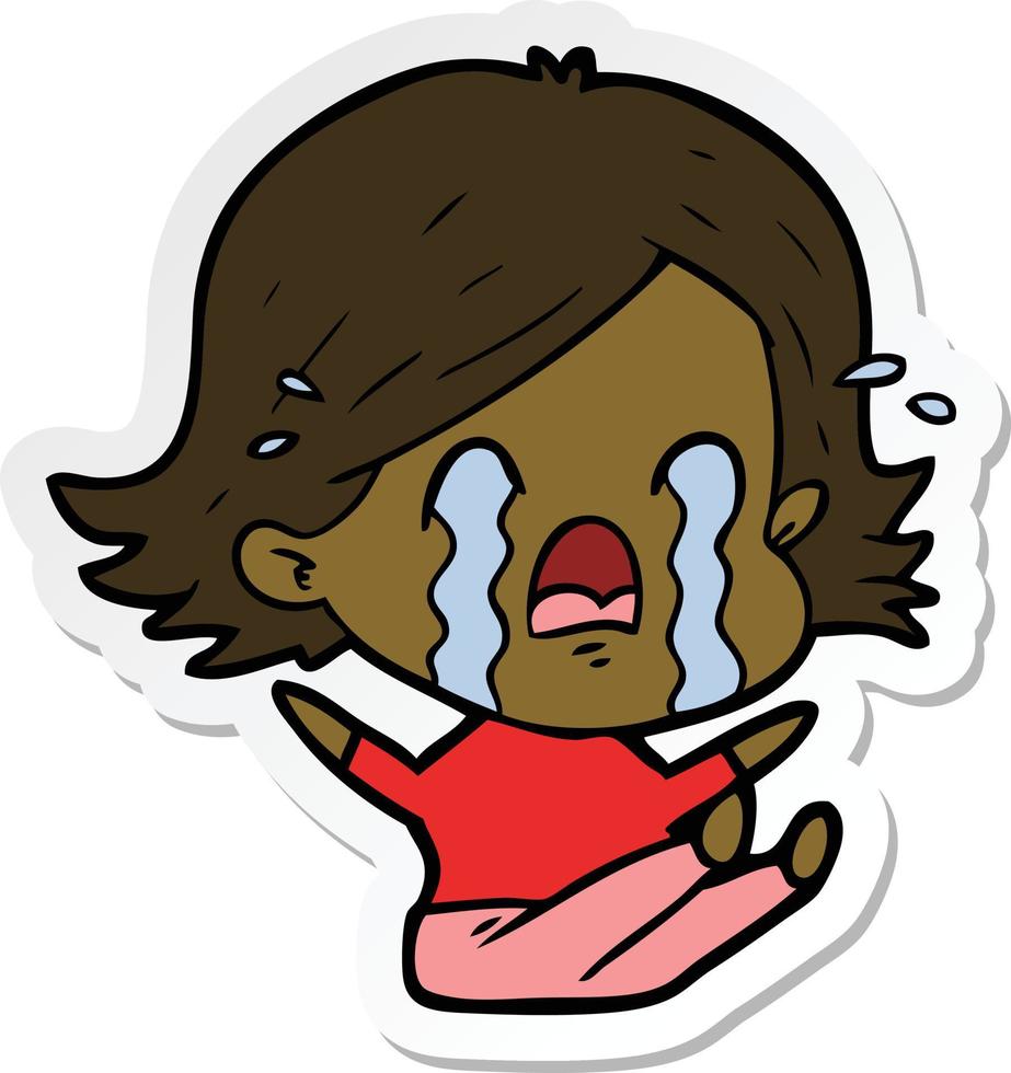 sticker of a cartoon woman crying vector