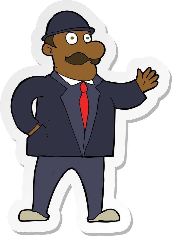 sticker of a cartoon sensible business man in bowler hat vector