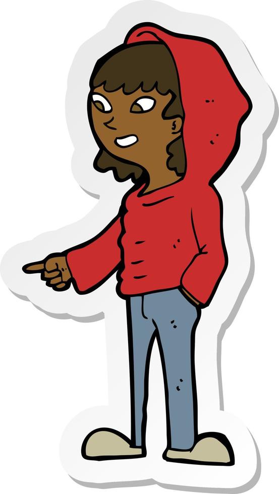sticker of a cartoon pointing teenager vector
