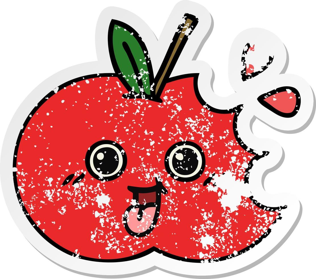 distressed sticker of a cute cartoon red apple vector
