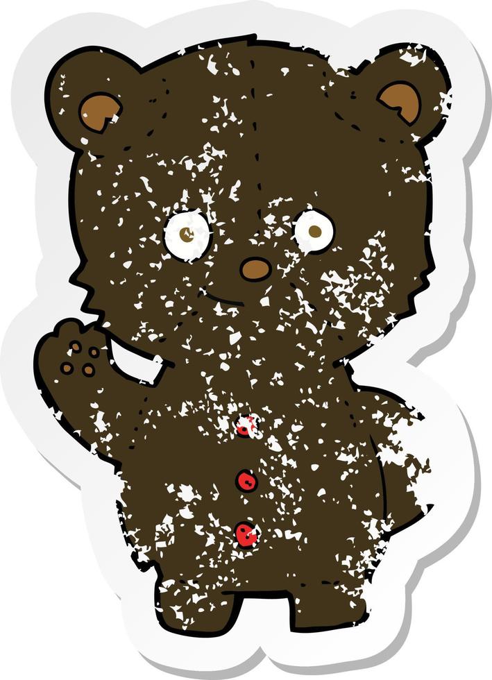 pegatina retro angustiada de un cachorro de oso negro de dibujos animados vector