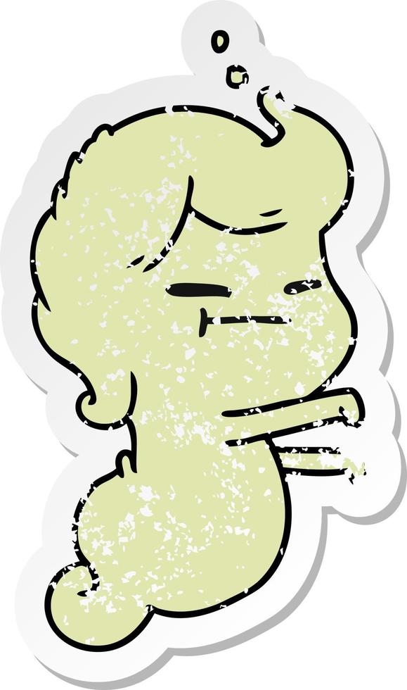 distressed sticker cartoon of kawaii scary ghost vector