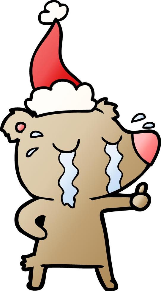 gradient cartoon of a crying bear wearing santa hat vector
