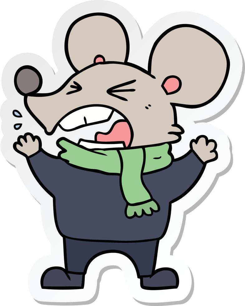sticker of a cartoon angry mouse vector