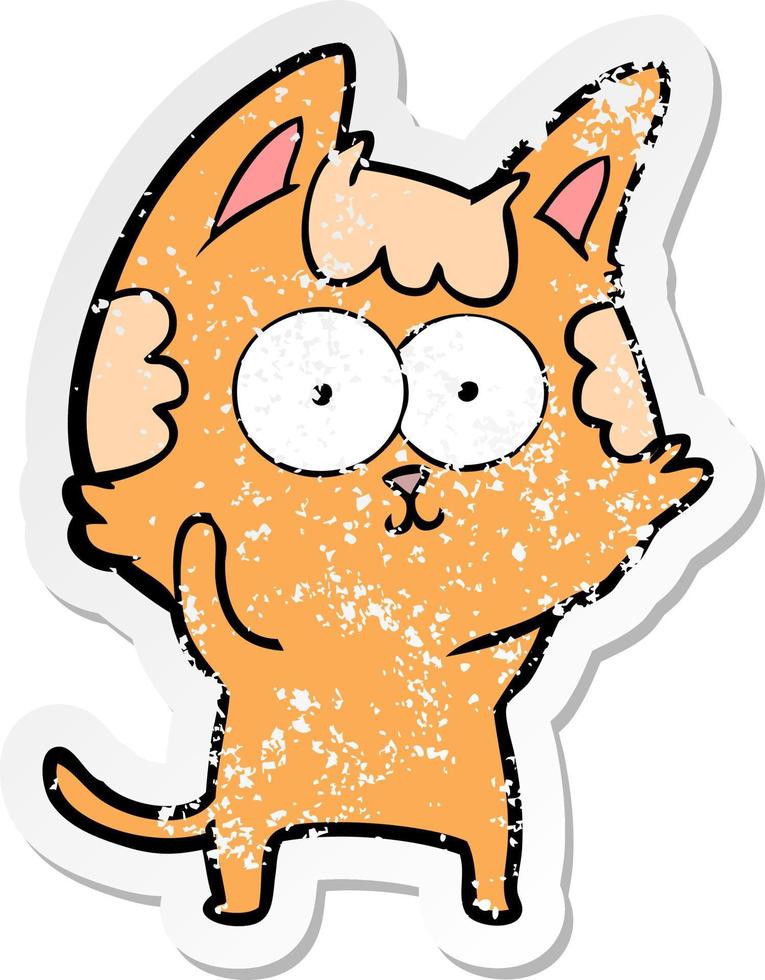 distressed sticker of a happy cartoon cat vector
