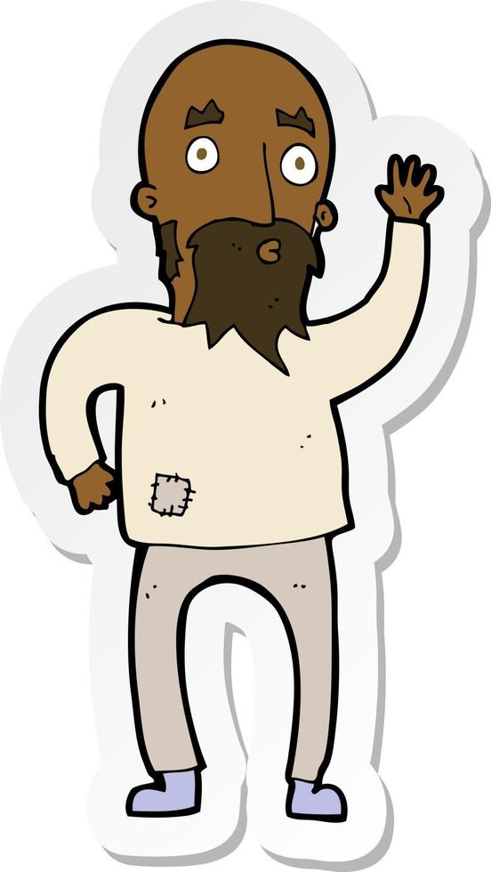sticker of a cartoon bearded man waving vector