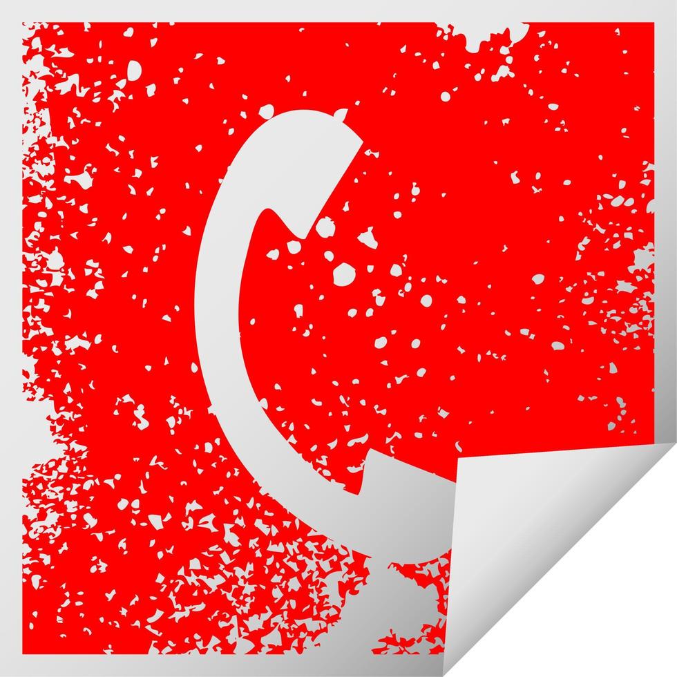 distressed square peeling sticker symbol telephone handset vector