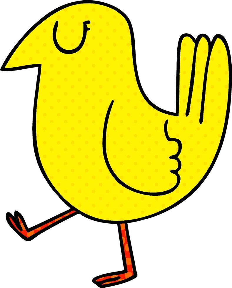extravagante pájaro amarillo de dibujos animados al estilo de un cómic vector