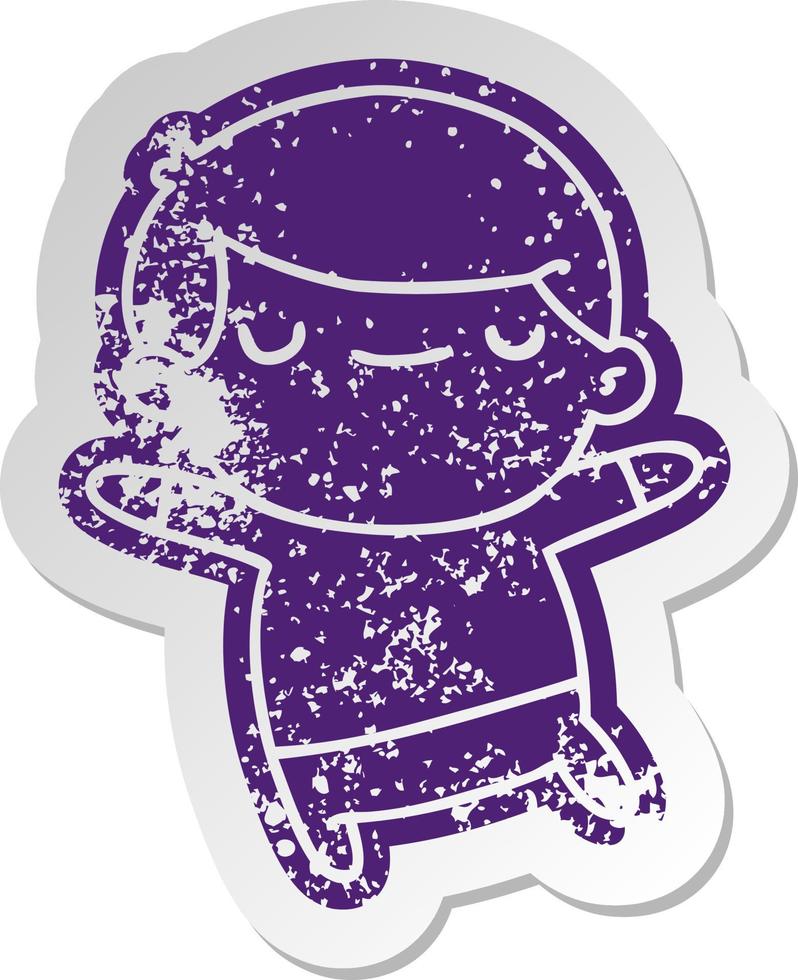 distressed old sticker of a kawaii cute boy vector