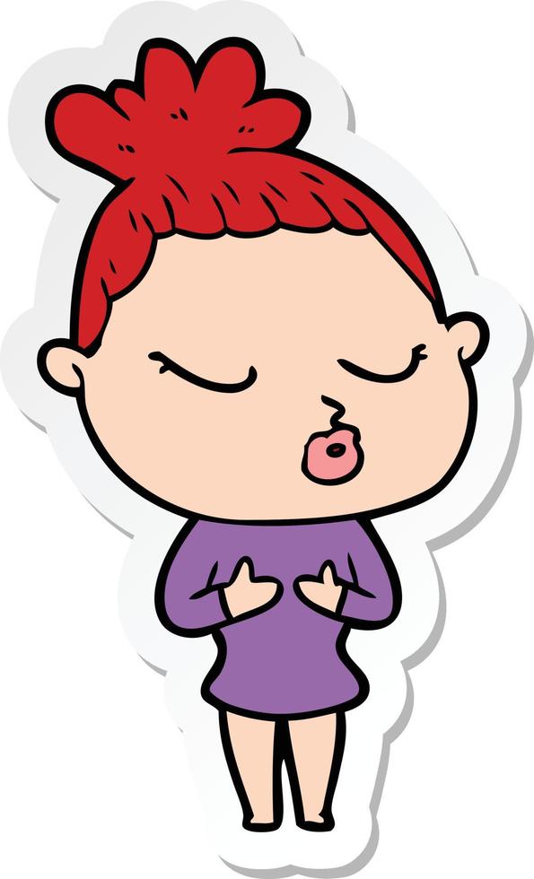 sticker of a cartoon calm woman vector