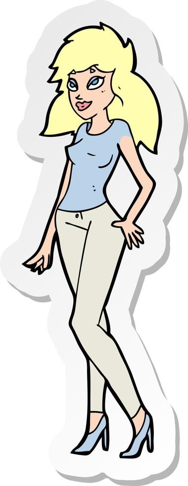 sticker of a cartoon pretty woman vector