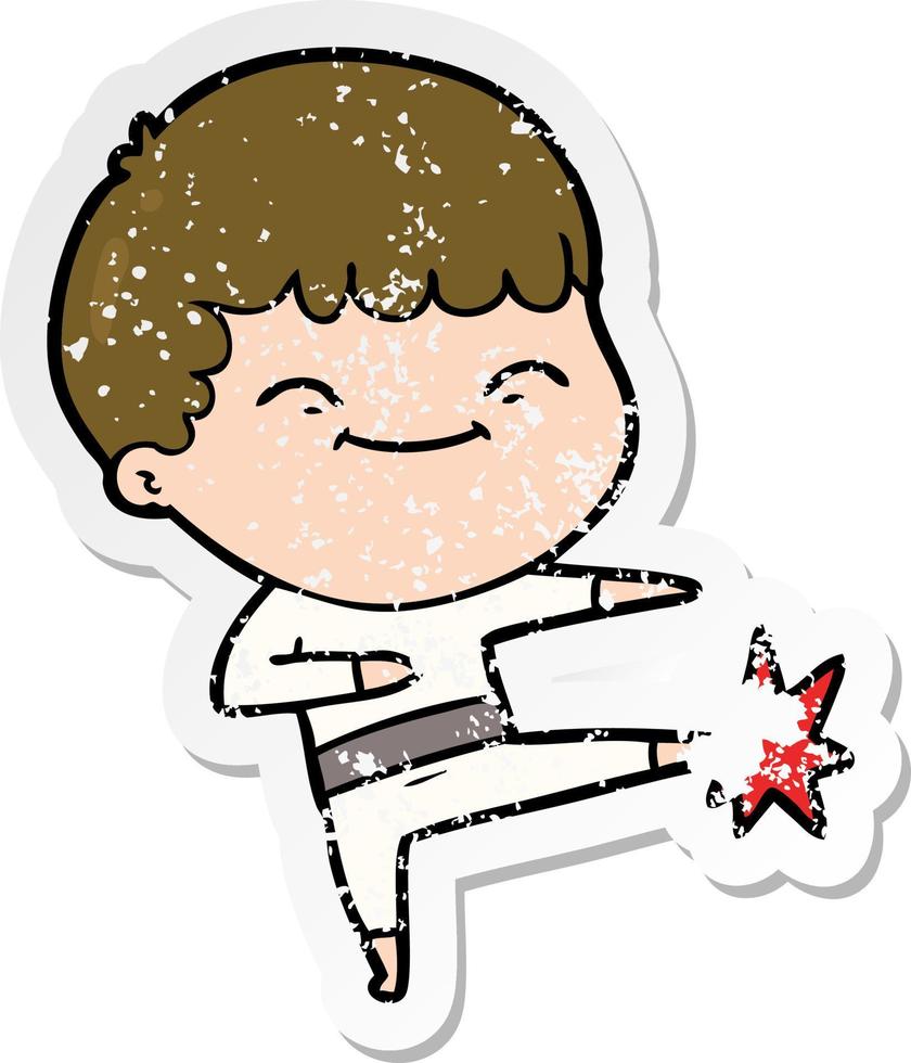 distressed sticker of a cartoon happy boy vector