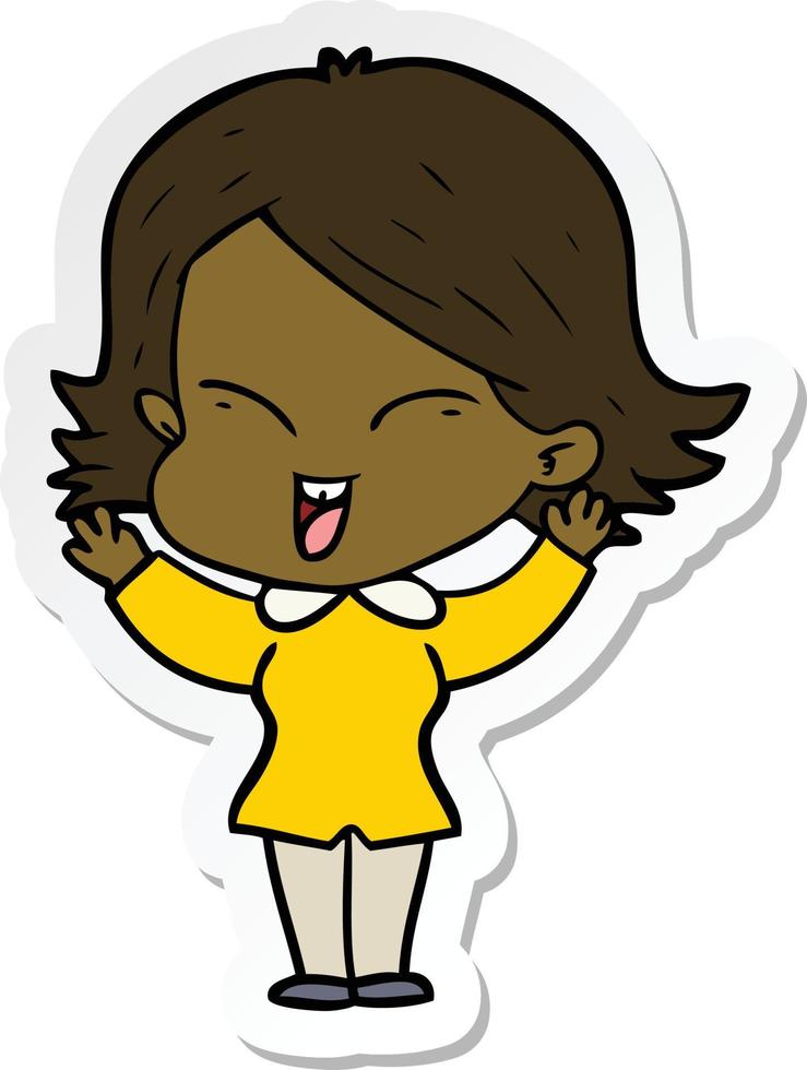 sticker of a happy cartoon girl vector