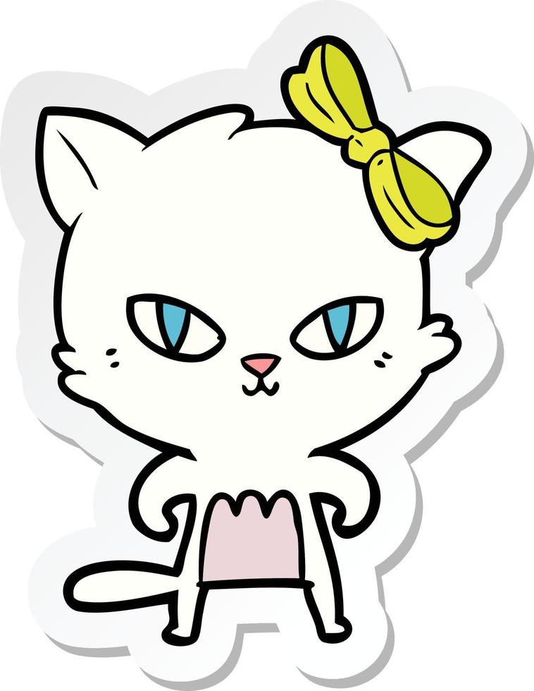 sticker of a cute cartoon cat vector