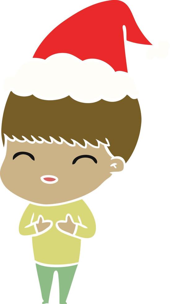 happy flat color illustration of a boy wearing santa hat vector