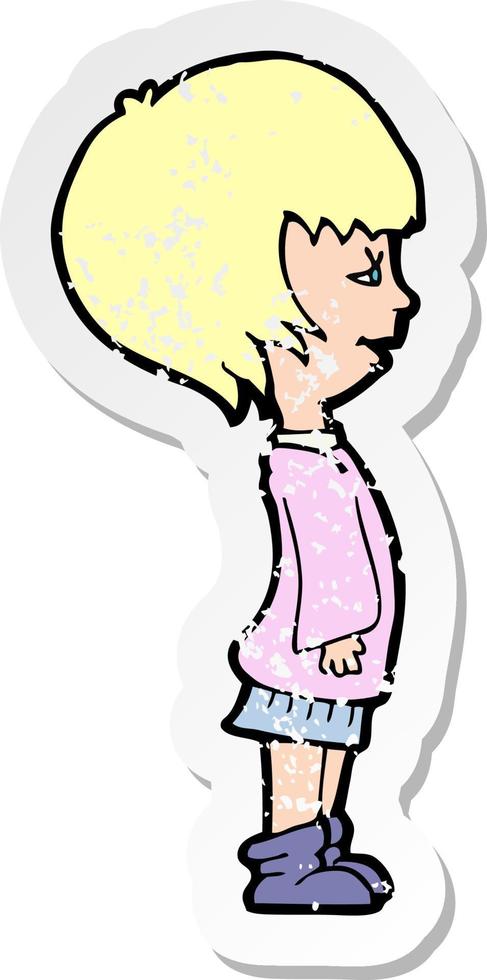 retro distressed sticker of a cartoon girl vector