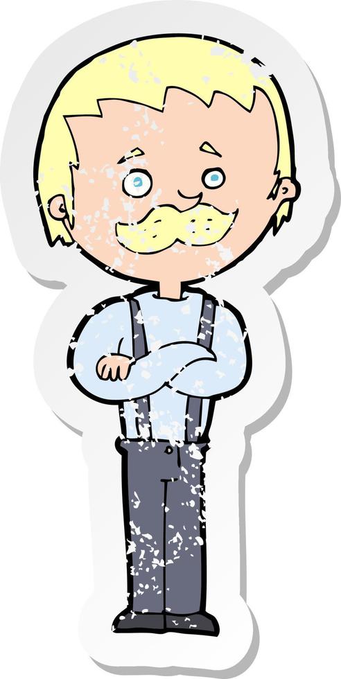 retro distressed sticker of a cartoon man with mustache vector