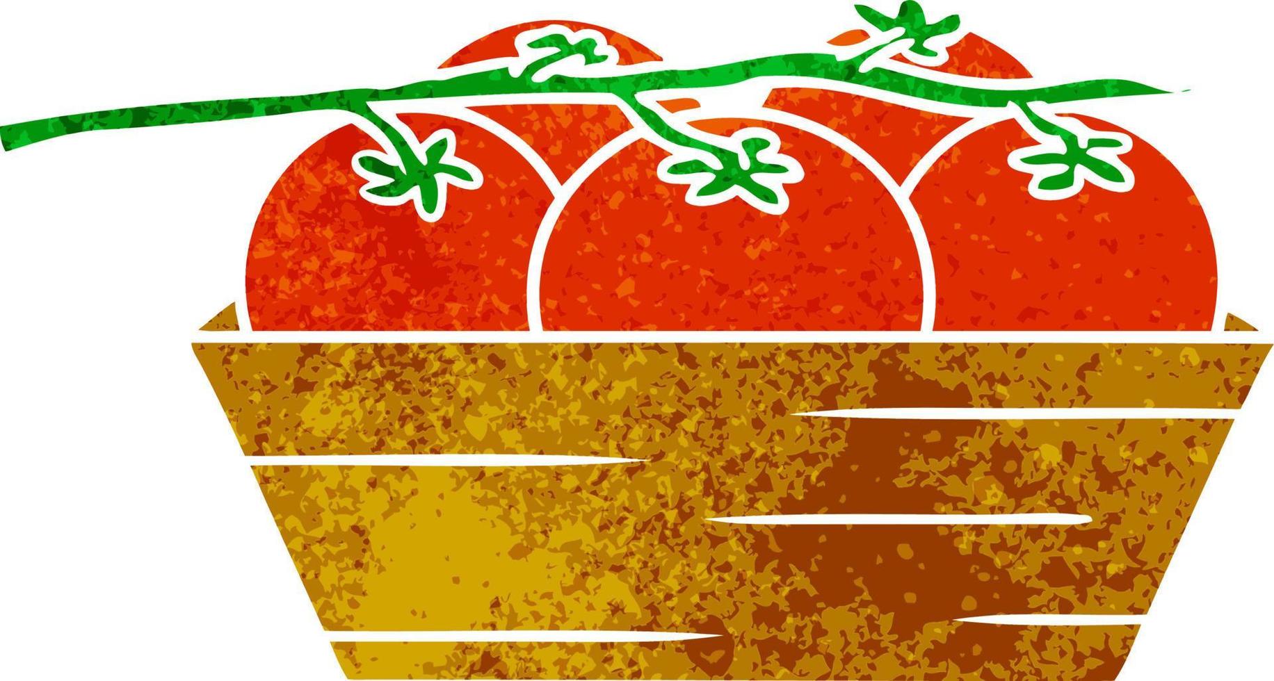 retro cartoon doodle of a box of tomatoes vector