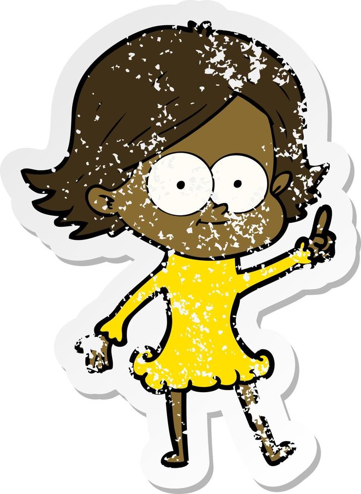 distressed sticker of a happy cartoon girl vector