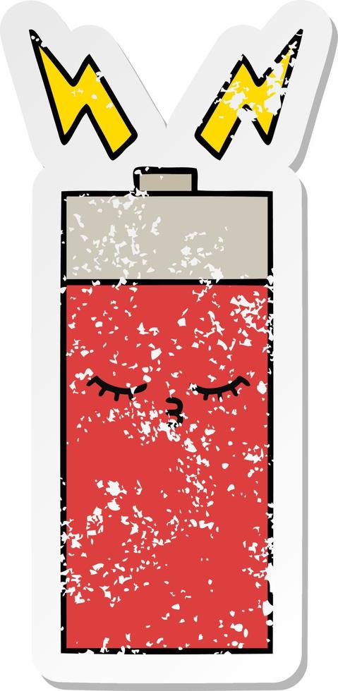 distressed sticker of a cute cartoon battery vector