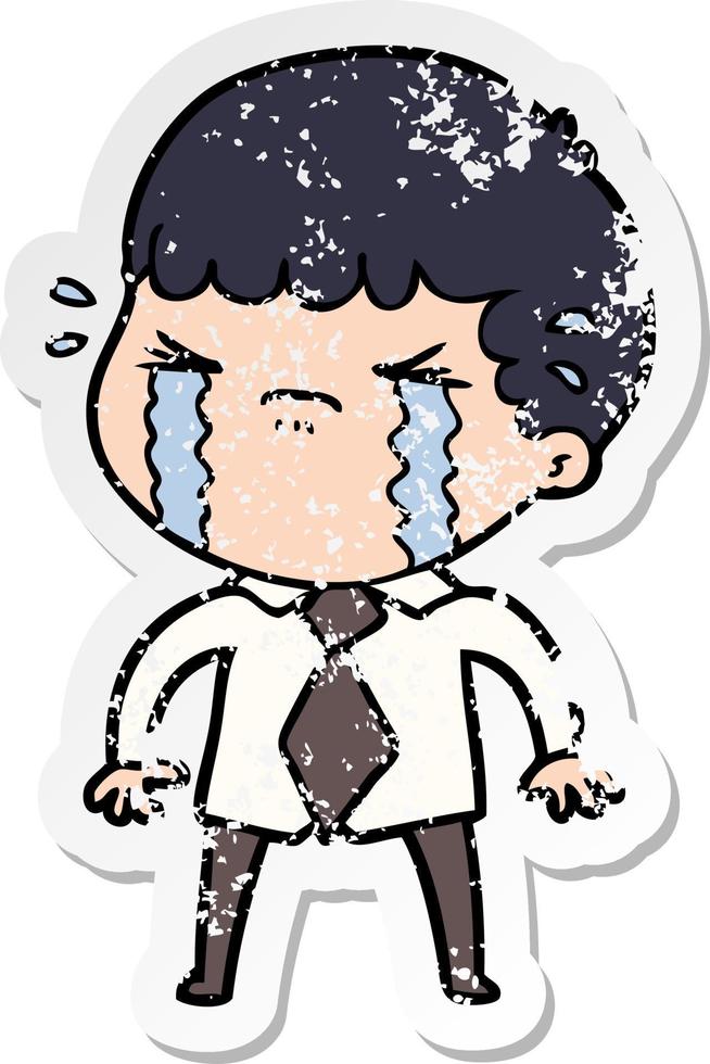 distressed sticker of a cartoon man crying vector