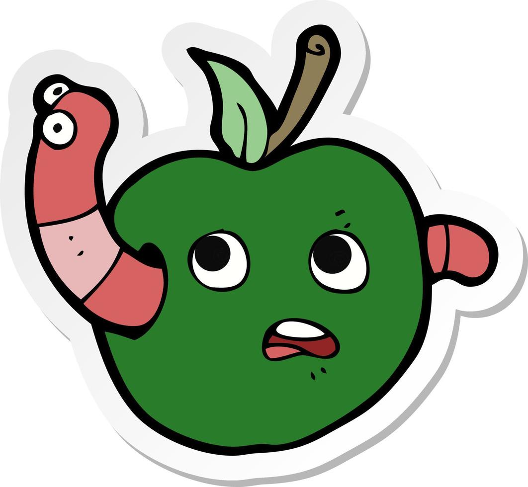 sticker of a cartooon worm in apple vector
