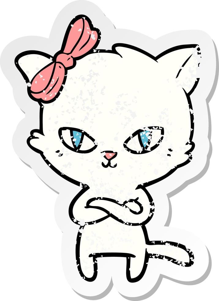 distressed sticker of a cute cartoon cat vector