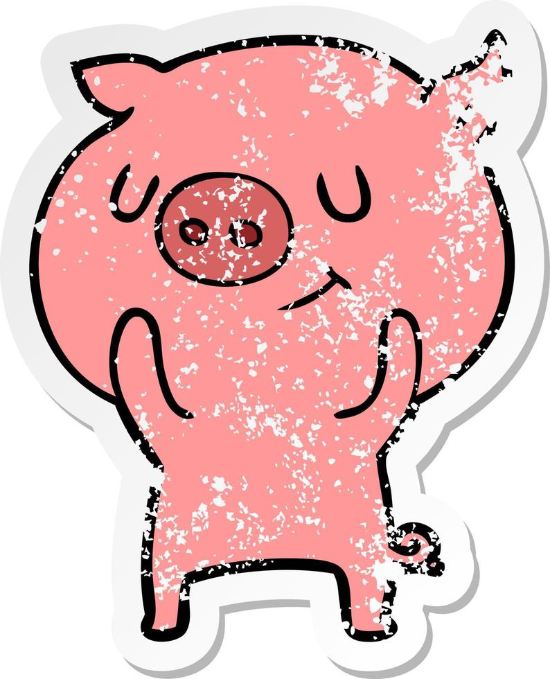 distressed sticker of a happy cartoon pig vector