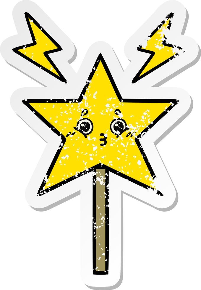 distressed sticker of a cute cartoon magic wand vector