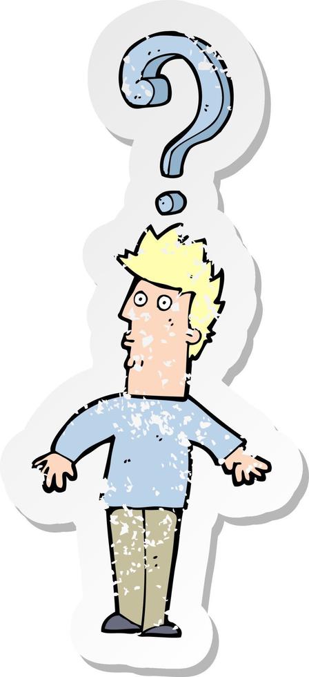 retro distressed sticker of a cartoon confused man vector