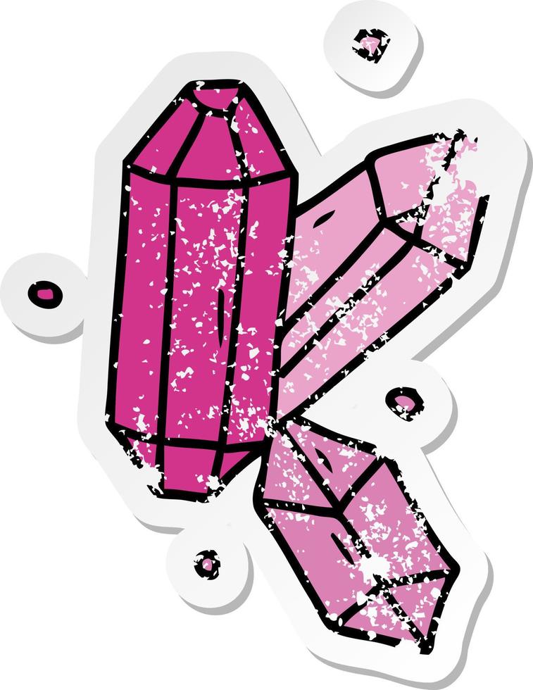 distressed sticker cartoon doodle of crystal gems vector