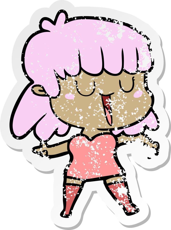 distressed sticker of a cartoon woman vector