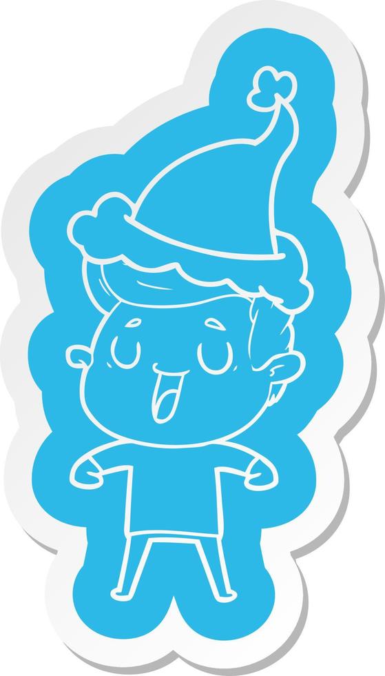 happy cartoon  sticker of a man wearing santa hat vector