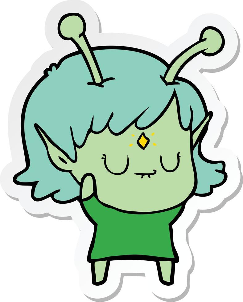 sticker of a cartoon alien girl vector