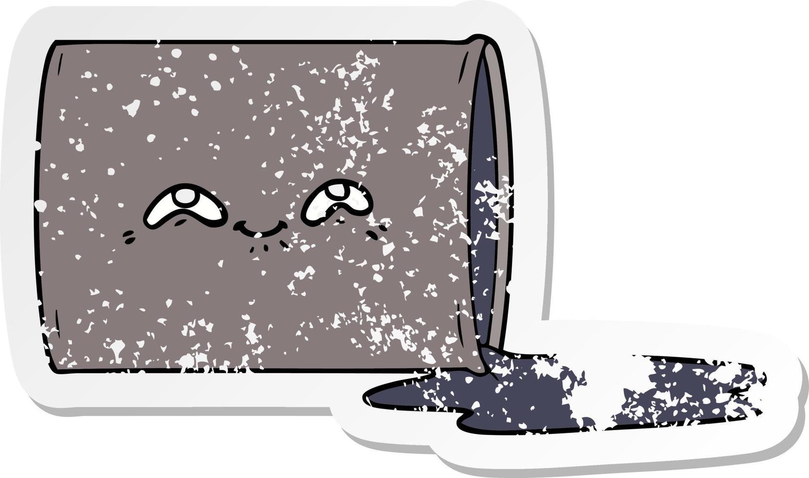 distressed sticker of a cartoon oil drum vector