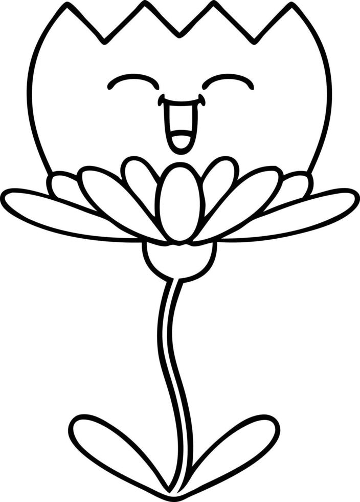 line drawing cartoon flower vector