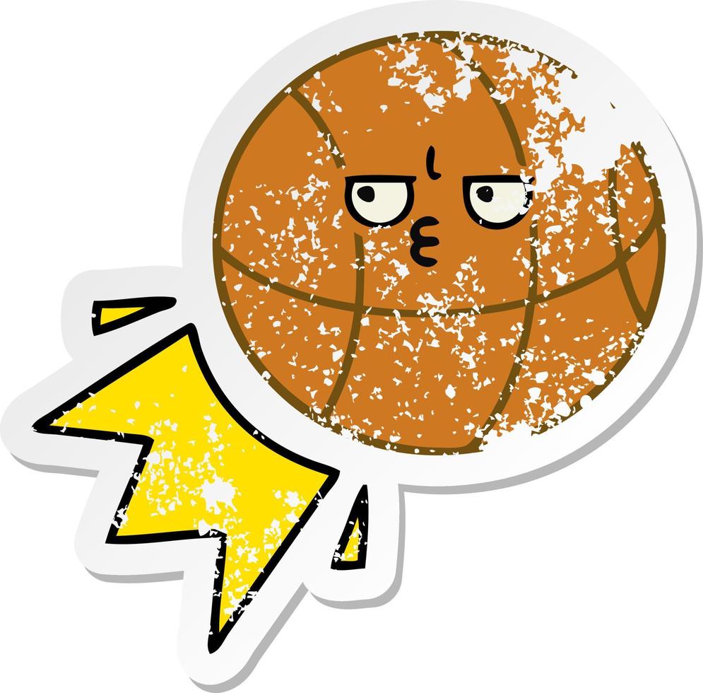 distressed sticker of a cute cartoon basketball vector